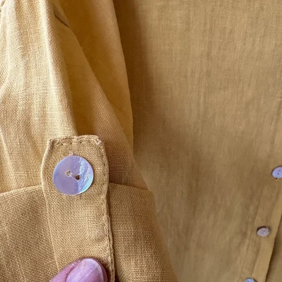Made in Italy 100% Linen Women's Shirt in Mustard - Picture 8 of 13